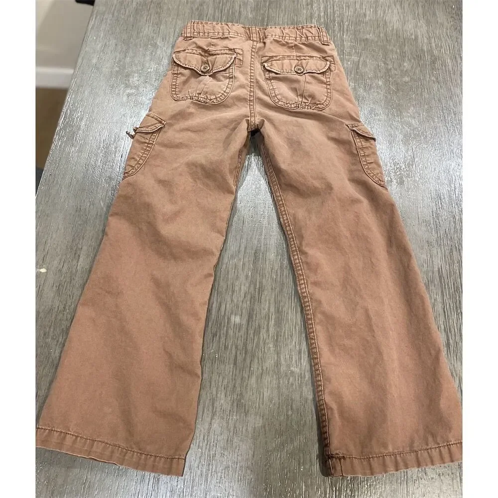 OshKosh B'gosh Girls M Brown Embroidered Cargo Pants Butterfly Floral 6X